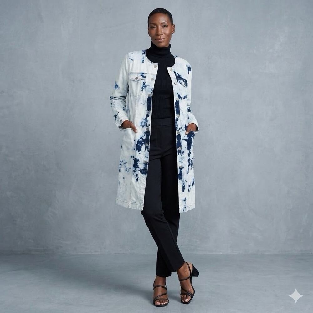 LOGO by Lori Goldstein Limited Edition Hand Dyed Denim Duster 14 Artsy Bohemian